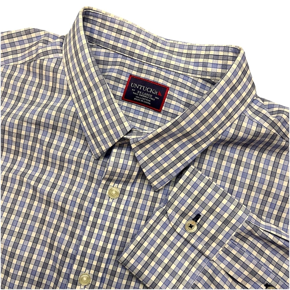UNTUCKit Shirt Mens XXL Gingham Check Long Sleeve Wrinkle Free Plaid blue Casual